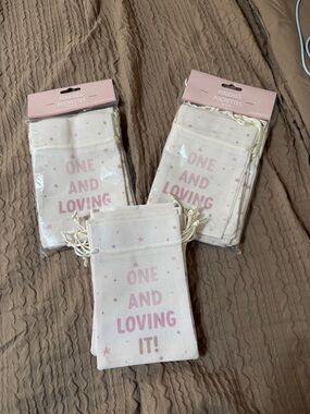 Pink "One and Loving It!" Drawstring Favor Bags